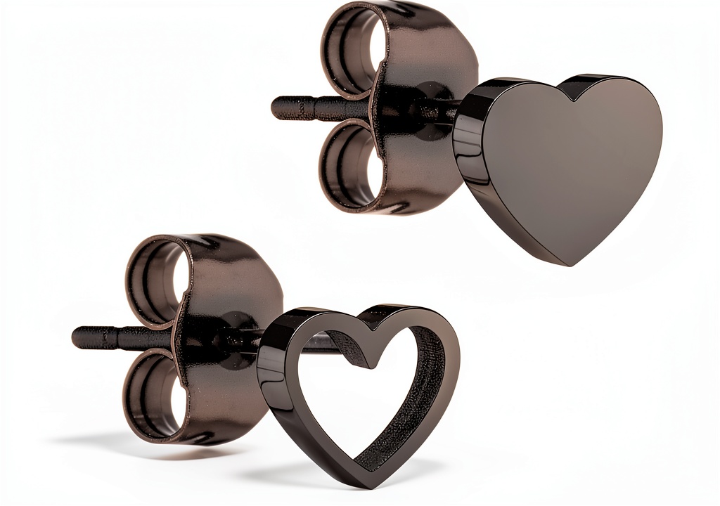 Liebeskind heart stud earrings displayed on a velvet background