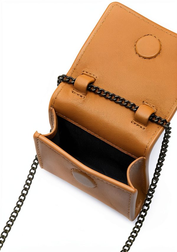 Sepia Sheepskin Leather Womens Bag Chain Strap Flap Closure-2