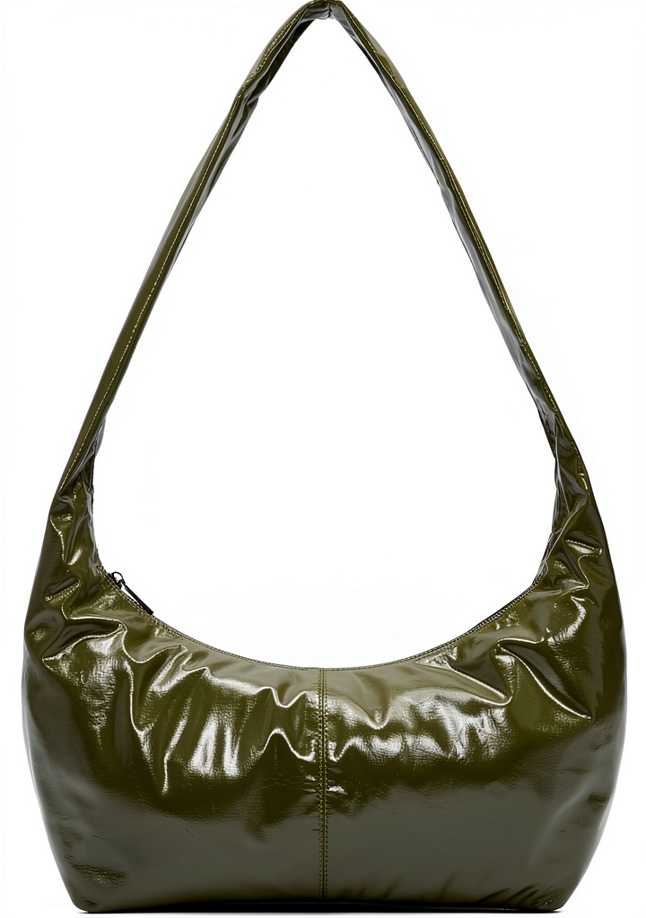 Liebeskind Berlin Hobo Bag Rain Forest being used on a rainy commute with a laptop and umbrella