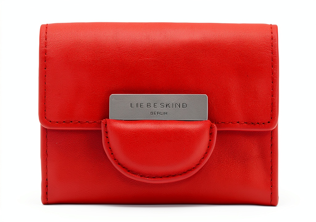LIEBESKIND purse in Fiesta Red with gold buckle on a table