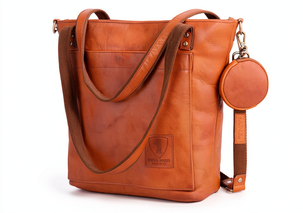 Installing Berliner Bags Verona Womens Tote Leather Handbag Vintage on a wooden desk
