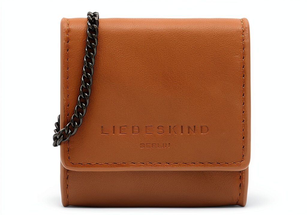 Sepia sheepskin leather bag with chain strap and flap closure