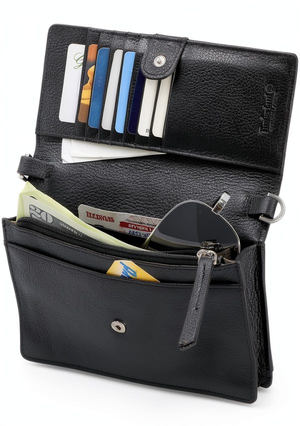 Timberland RFID Leather Crossbody Wallet Women Purse Black-2